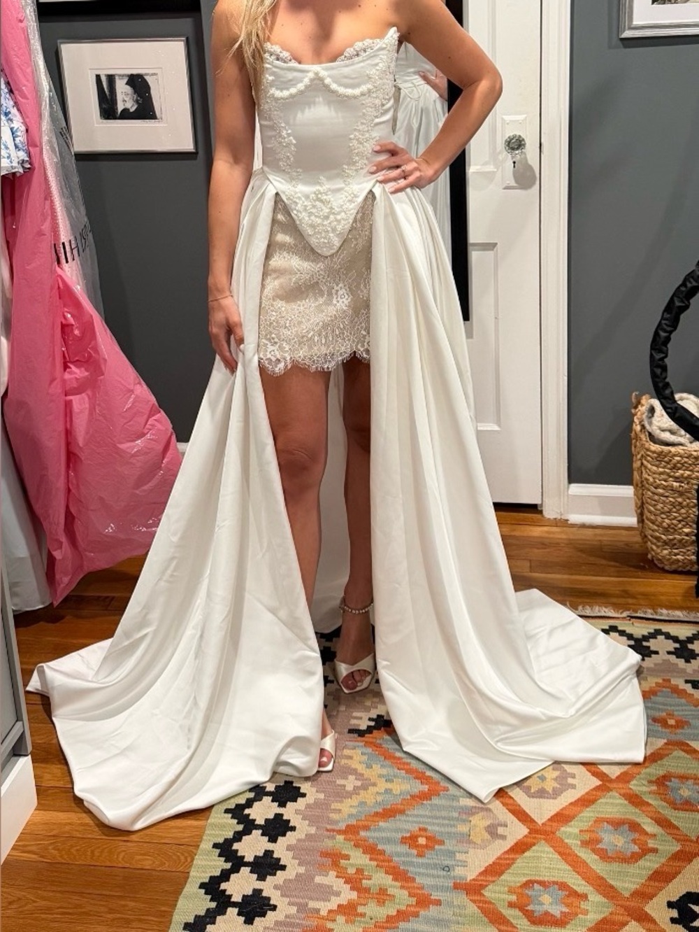 White Lace 2- piece set with Detachable Train Wedding Dress